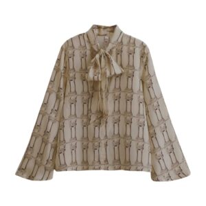 Women's Fashion Satin Bow Decorative Retro Long-sleeved Blouse