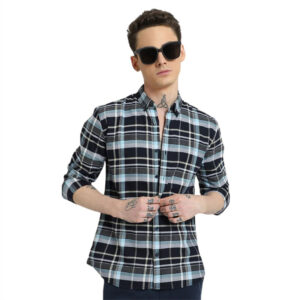 Button up Cotton Knitted Plaid Short Sleeve Streetwear Shirt for Men