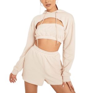 Custom Logo Women's Polyester / Cotton Cropped Crewneck Lounge Sweatshirt Tracksuit