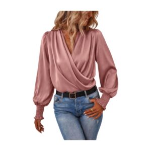 Women Fashion Polyester Puff Short Sleeve Solid Color Blouse